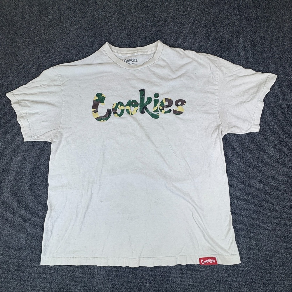 Cookies T-Shirt Mens XL White Camouflage Logo Cotton Crew Neck Short Sleeve